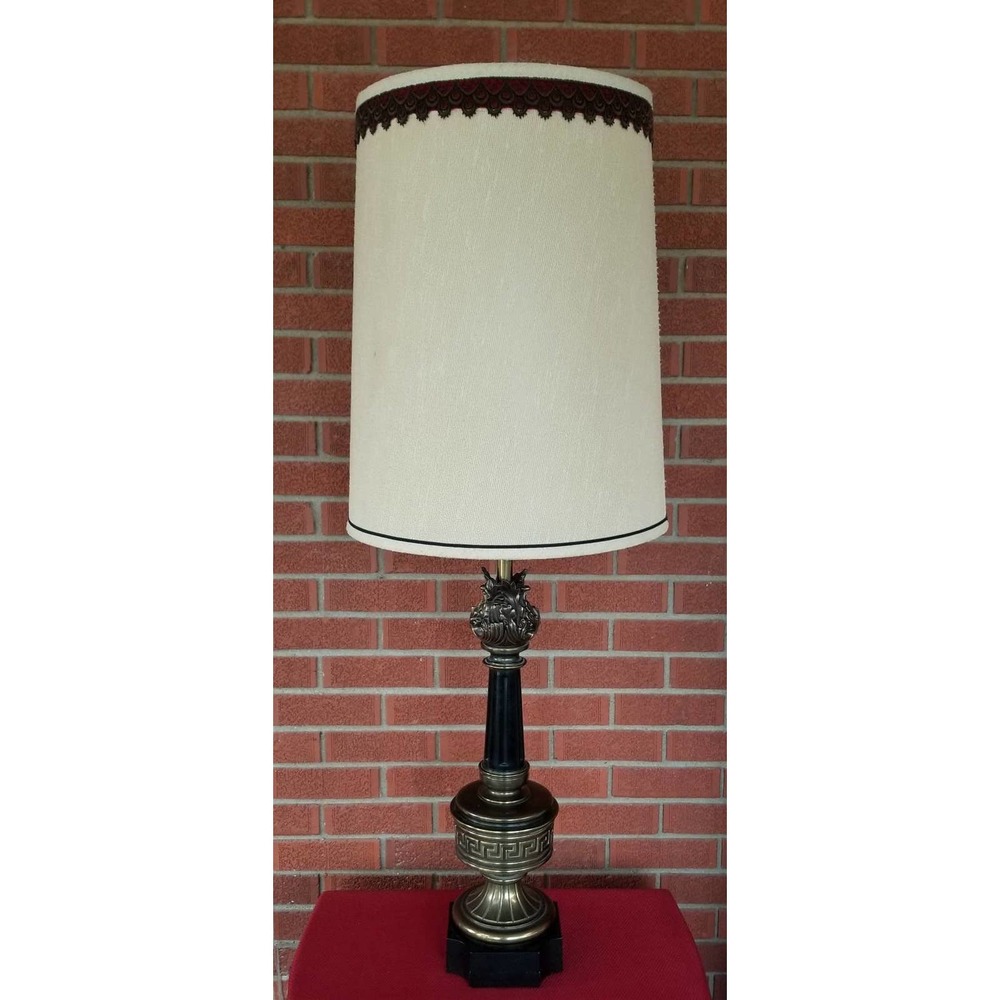 Stiffel Greek Key Brass Table Lamp With Large Flame Top